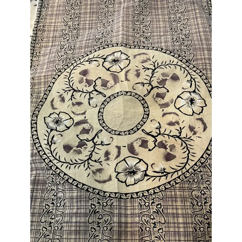 Vintage Floral Cotton Tablecloth 57x76 Farmhouse Cottage French Country Beige